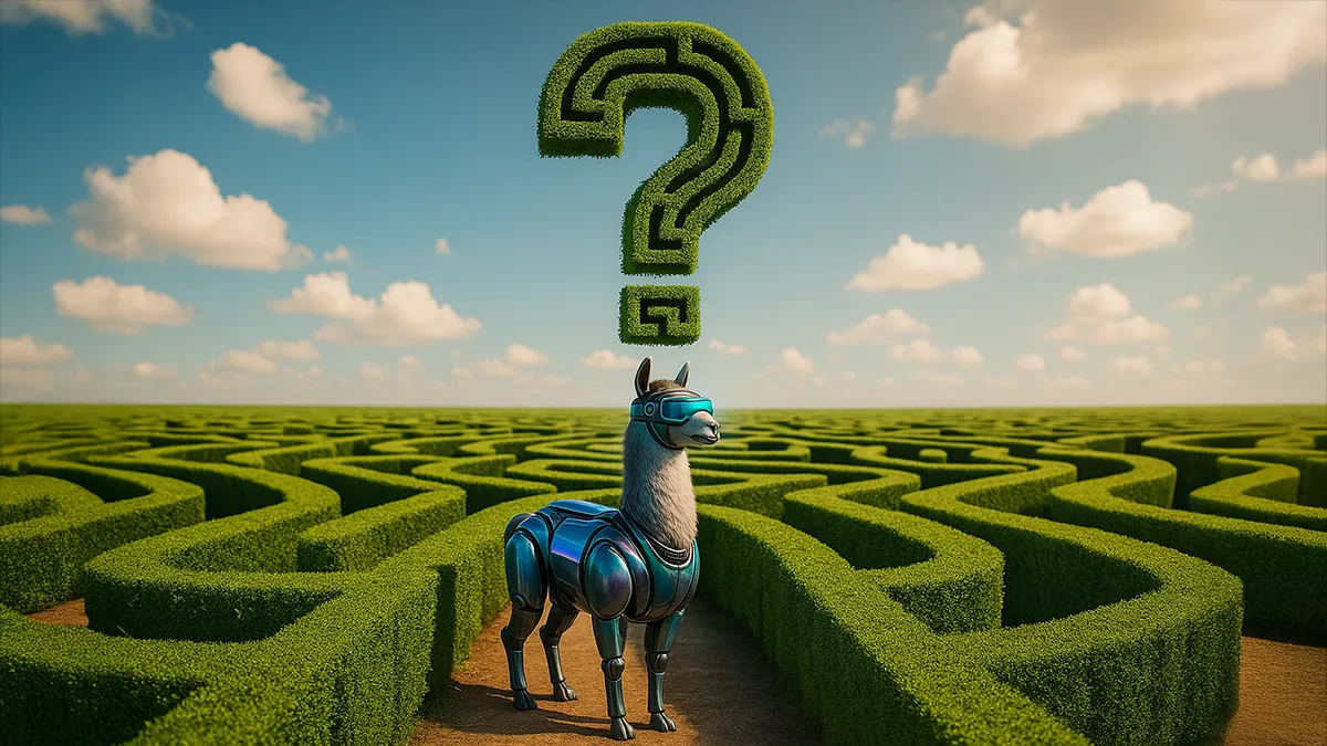 Ein Lama im Labyrinth findet den Weg nicht